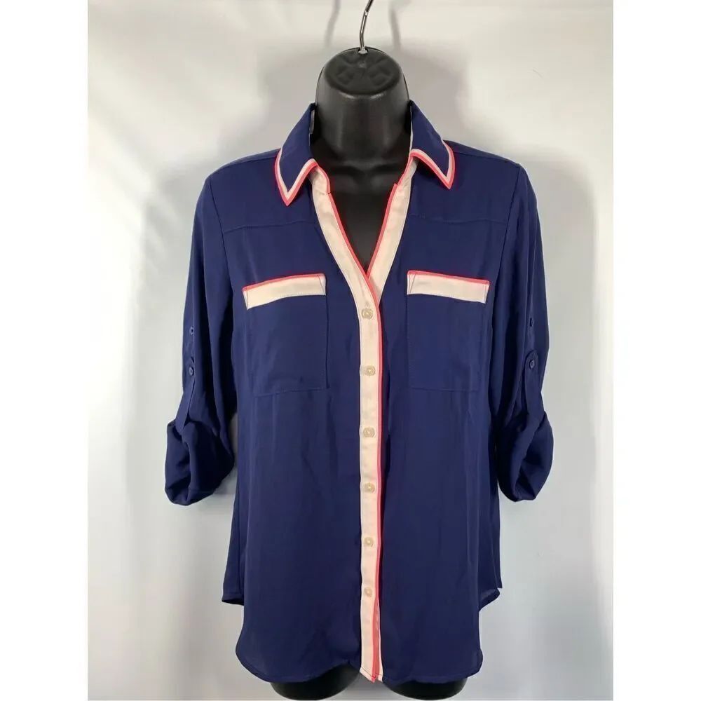 5--- Express Long Sleeve Sheer Button Front Shirt Size XS NWT